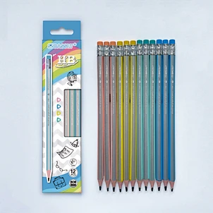 12pcs silver body with color corner woodfree graphite pencil with eraser